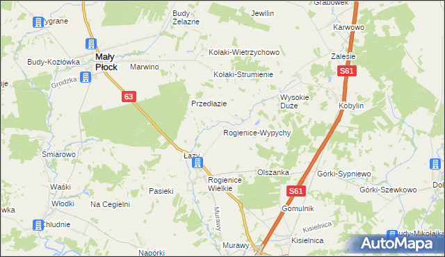 mapa Rogienice-Wypychy, Rogienice-Wypychy na mapie Targeo