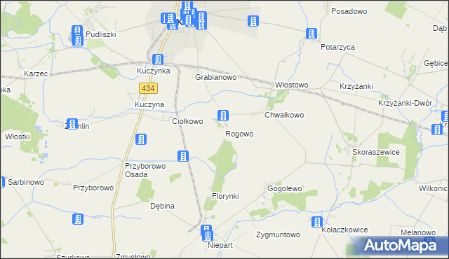 mapa Rogowo gmina Krobia, Rogowo gmina Krobia na mapie Targeo