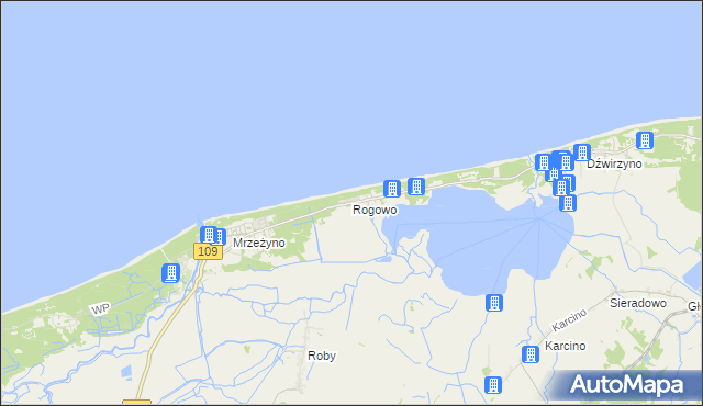 mapa Rogowo gmina Trzebiatów, Rogowo gmina Trzebiatów na mapie Targeo