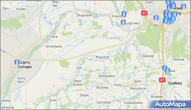 mapa Rogoźnik gmina Nowy Targ, Rogoźnik gmina Nowy Targ na mapie Targeo