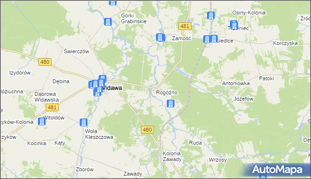 mapa Rogóźno gmina Widawa, Rogóźno gmina Widawa na mapie Targeo