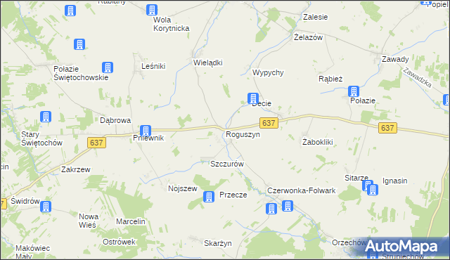 mapa Roguszyn gmina Korytnica, Roguszyn gmina Korytnica na mapie Targeo