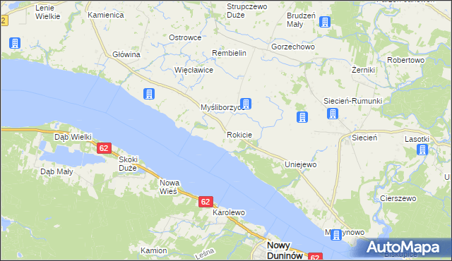 mapa Rokicie gmina Brudzeń Duży, Rokicie gmina Brudzeń Duży na mapie Targeo