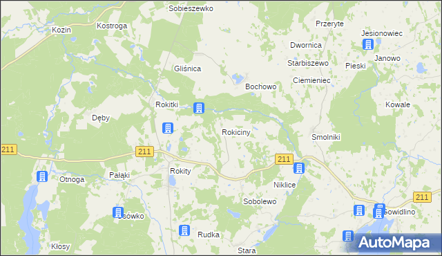 mapa Rokiciny gmina Czarna Dąbrówka, Rokiciny gmina Czarna Dąbrówka na mapie Targeo