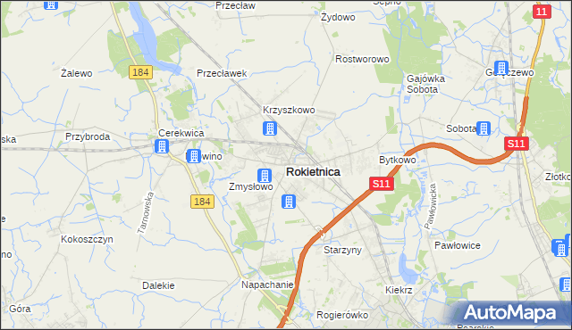 mapa Rokietnica powiat poznański, Rokietnica powiat poznański na mapie Targeo