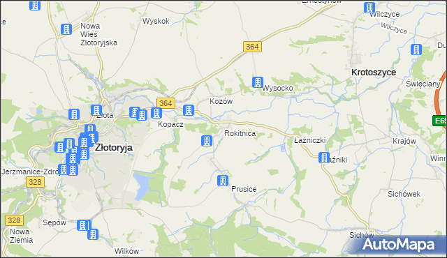 mapa Rokitnica gmina Złotoryja, Rokitnica gmina Złotoryja na mapie Targeo