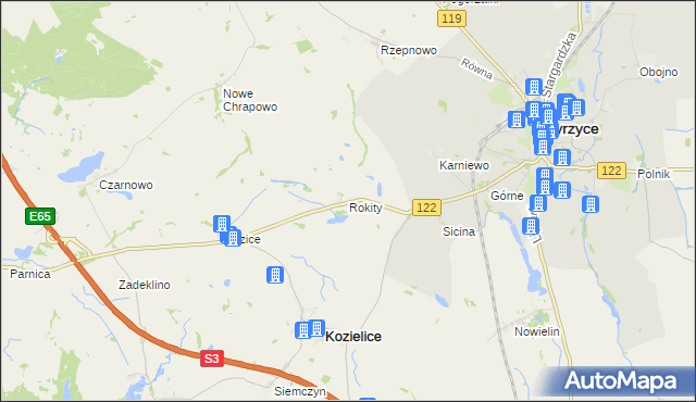 mapa Rokity gmina Kozielice, Rokity gmina Kozielice na mapie Targeo