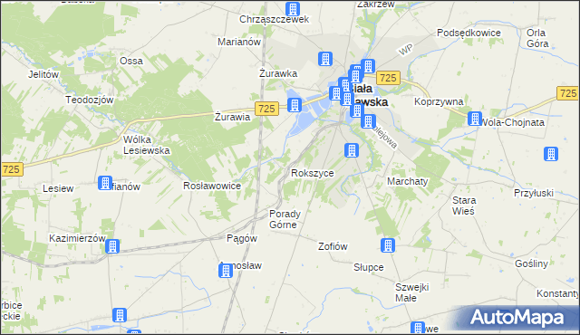 mapa Rokszyce gmina Biała Rawska, Rokszyce gmina Biała Rawska na mapie Targeo
