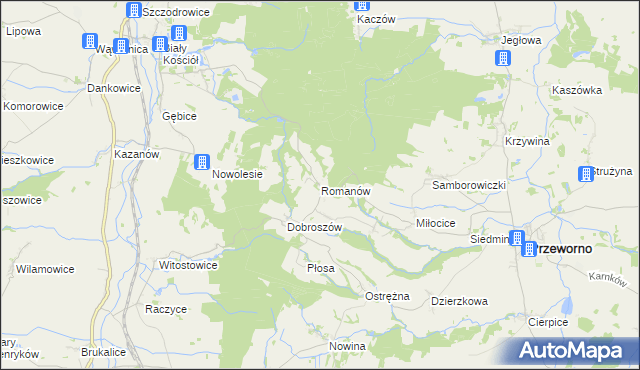 mapa Romanów gmina Przeworno, Romanów gmina Przeworno na mapie Targeo