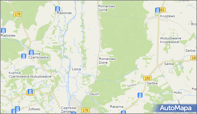 mapa Romanowo Dolne, Romanowo Dolne na mapie Targeo