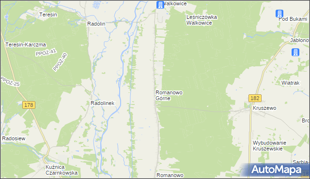 mapa Romanowo Górne, Romanowo Górne na mapie Targeo