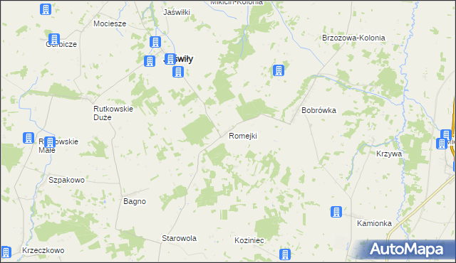 mapa Romejki gmina Jaświły, Romejki gmina Jaświły na mapie Targeo