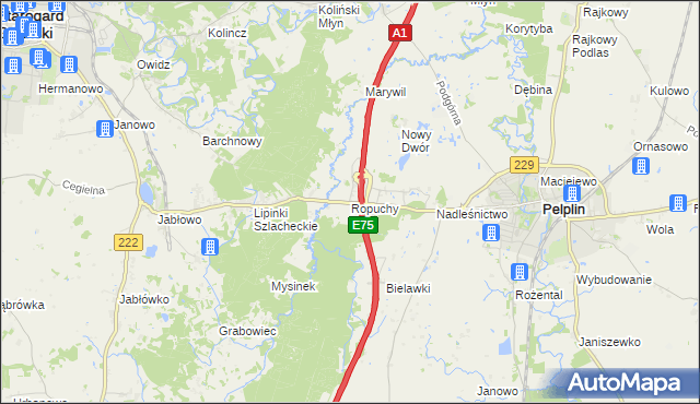 mapa Ropuchy, Ropuchy na mapie Targeo