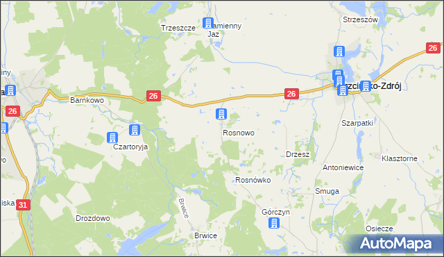 mapa Rosnowo gmina Trzcińsko-Zdrój, Rosnowo gmina Trzcińsko-Zdrój na mapie Targeo