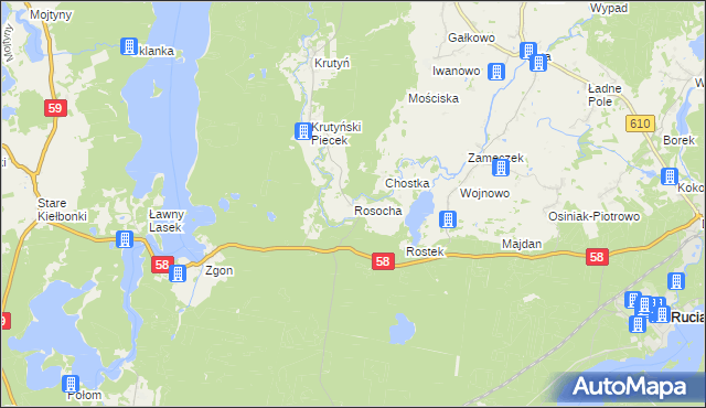 mapa Rosocha gmina Piecki, Rosocha gmina Piecki na mapie Targeo