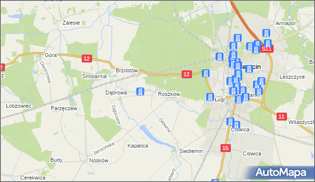 mapa Roszków gmina Jarocin, Roszków gmina Jarocin na mapie Targeo