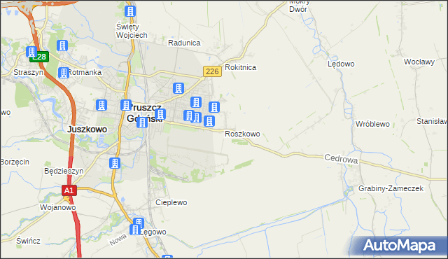 mapa Roszkowo gmina Pruszcz Gdański, Roszkowo gmina Pruszcz Gdański na mapie Targeo