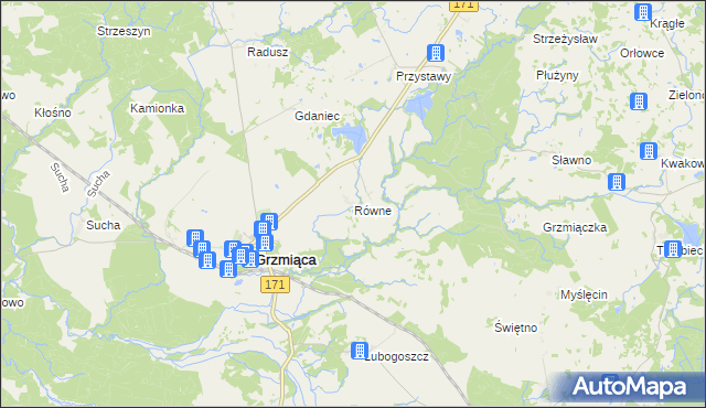 mapa Równe gmina Grzmiąca, Równe gmina Grzmiąca na mapie Targeo