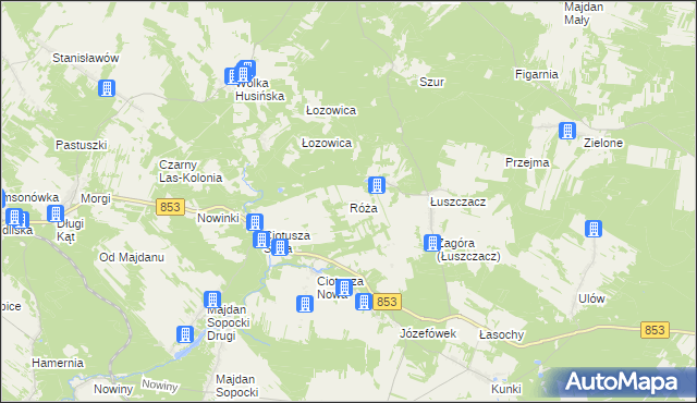 mapa Róża gmina Susiec, Róża gmina Susiec na mapie Targeo