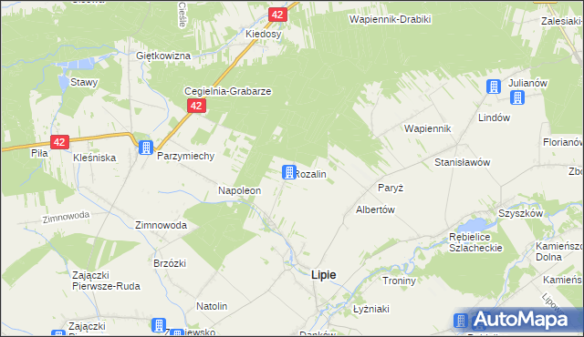 mapa Rozalin gmina Lipie, Rozalin gmina Lipie na mapie Targeo