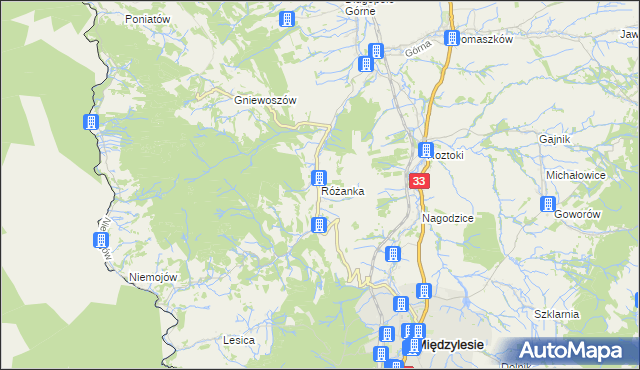 mapa Różanka gmina Międzylesie, Różanka gmina Międzylesie na mapie Targeo