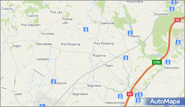 mapa Różanna gmina Bukowiec, Różanna gmina Bukowiec na mapie Targeo