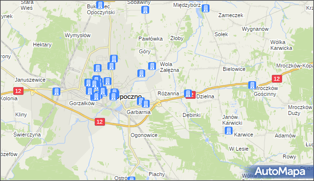 mapa Różanna gmina Opoczno, Różanna gmina Opoczno na mapie Targeo