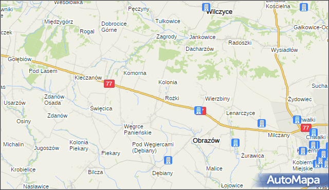 mapa Rożki gmina Obrazów, Rożki gmina Obrazów na mapie Targeo