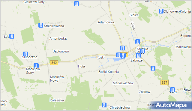 mapa Rożki gmina Żółkiewka, Rożki gmina Żółkiewka na mapie Targeo