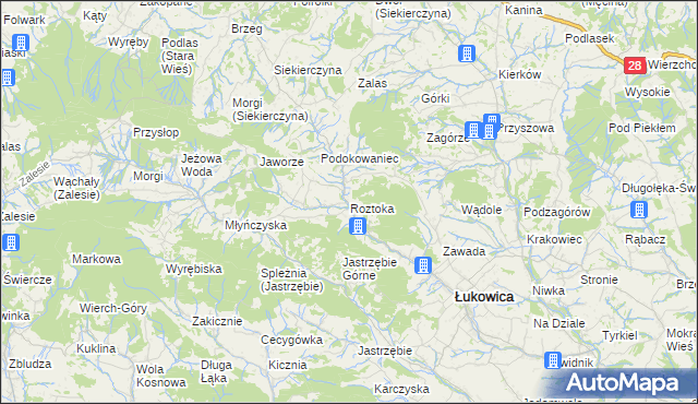 mapa Roztoka gmina Łukowica, Roztoka gmina Łukowica na mapie Targeo