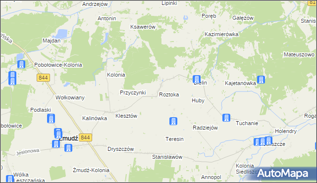 mapa Roztoka gmina Żmudź, Roztoka gmina Żmudź na mapie Targeo