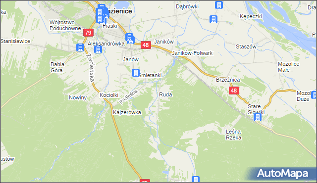 mapa Ruda gmina Kozienice, Ruda gmina Kozienice na mapie Targeo