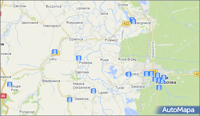 mapa Ruda gmina Kuźnia Raciborska, Ruda gmina Kuźnia Raciborska na mapie Targeo