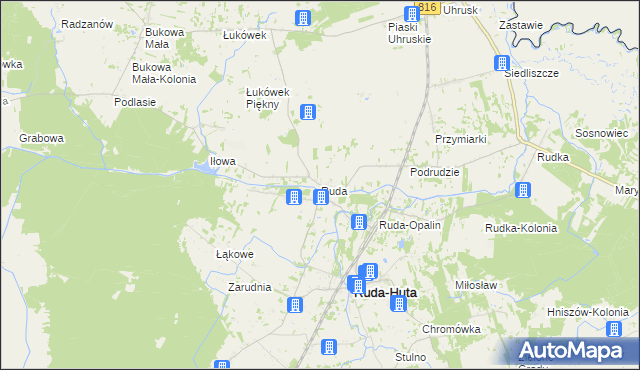 mapa Ruda gmina Ruda-Huta, Ruda gmina Ruda-Huta na mapie Targeo