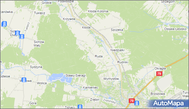 mapa Ruda gmina Rytwiany, Ruda gmina Rytwiany na mapie Targeo