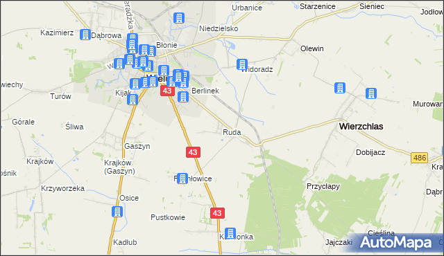 mapa Ruda gmina Wieluń, Ruda gmina Wieluń na mapie Targeo