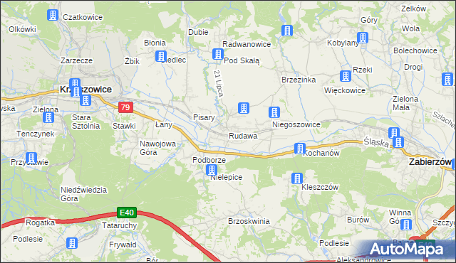 mapa Rudawa gmina Zabierzów, Rudawa gmina Zabierzów na mapie Targeo