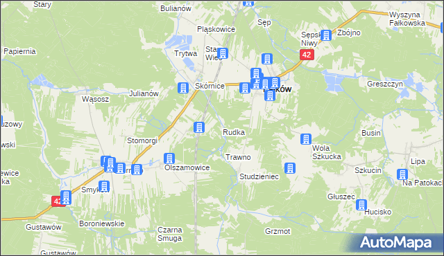 mapa Rudka gmina Fałków, Rudka gmina Fałków na mapie Targeo