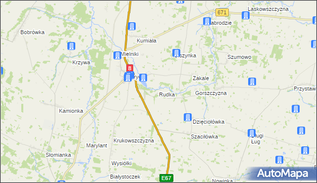 mapa Rudka gmina Korycin, Rudka gmina Korycin na mapie Targeo