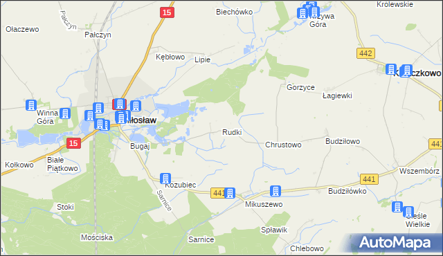 mapa Rudki gmina Miłosław, Rudki gmina Miłosław na mapie Targeo