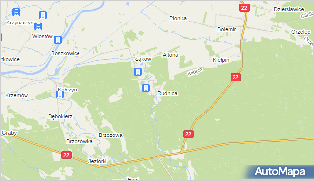 mapa Rudnica gmina Krzeszyce, Rudnica gmina Krzeszyce na mapie Targeo