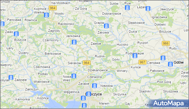 mapa Rudnik gmina Dobczyce, Rudnik gmina Dobczyce na mapie Targeo