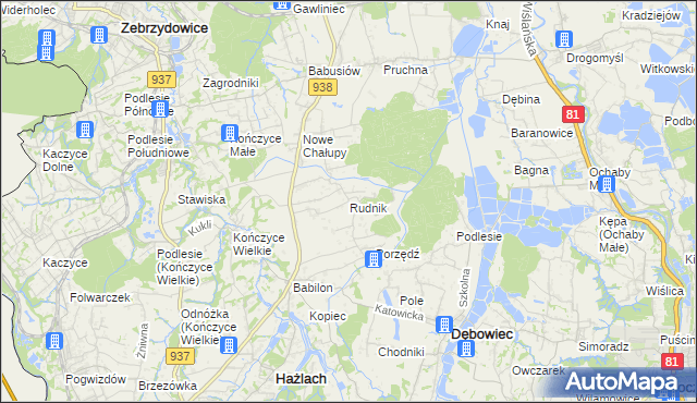 mapa Rudnik gmina Hażlach, Rudnik gmina Hażlach na mapie Targeo