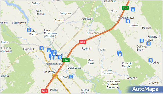 mapa Rudniki gmina Raczki, Rudniki gmina Raczki na mapie Targeo