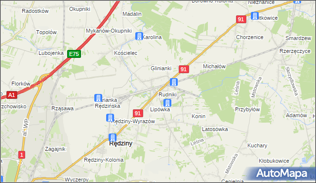 mapa Rudniki gmina Rędziny, Rudniki gmina Rędziny na mapie Targeo