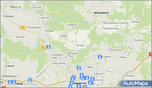 mapa Rudniki gmina Włodowice, Rudniki gmina Włodowice na mapie Targeo