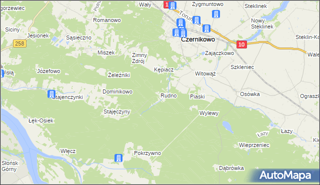 mapa Rudno gmina Czernikowo, Rudno gmina Czernikowo na mapie Targeo