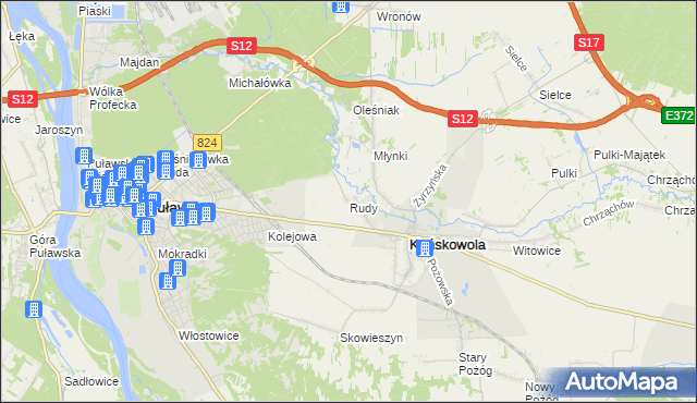 mapa Rudy gmina Końskowola, Rudy gmina Końskowola na mapie Targeo