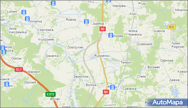 mapa Rudzienko gmina Kołbiel, Rudzienko gmina Kołbiel na mapie Targeo