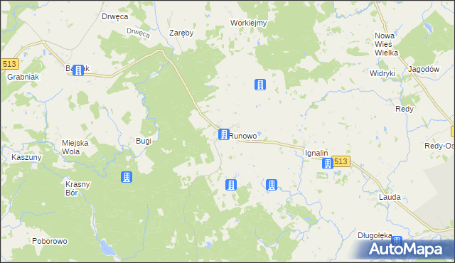 mapa Runowo gmina Lidzbark Warmiński, Runowo gmina Lidzbark Warmiński na mapie Targeo